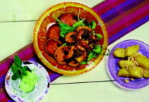 Concombre à la crème, Rougaille de crevettes et patate douce et Ananas rôti aux amandes Menu-express-Concombre-a-la-creme-Rougaille-de-crevettes-et-patate-douce-et-Ananas-roti-aux-amandes