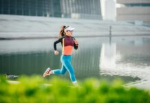 Asthme : 5 conseils pour faire du sport Femme asthmatique en pleine course à pied au bord de l'eau, illustrant la pratique d'une activité physique adaptée et maîtrisée.